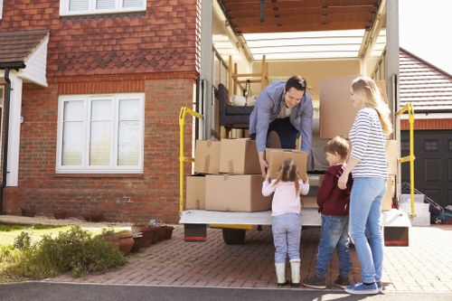 Students using storage space in Stockwell for boxes and luggage
