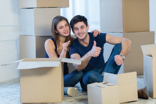 Boxes and furniture packed into a mobile storage unit
